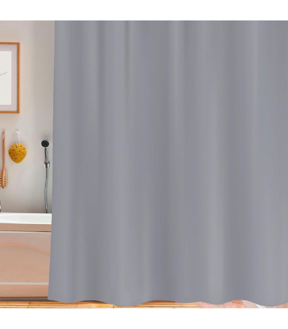 Wadiga Rideau De Douche Plastique Gris Avec 12 Anneaux 180x200cm