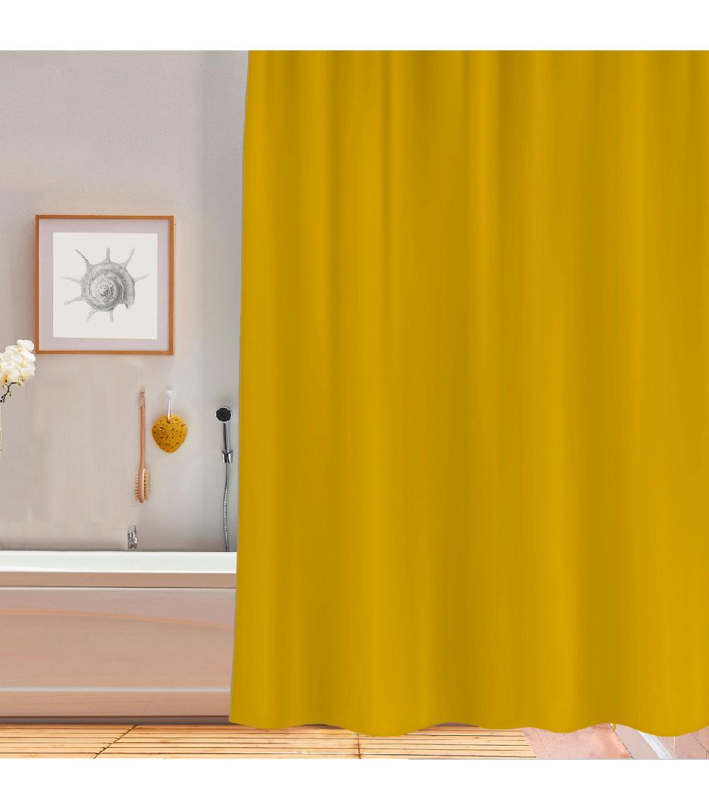 Wadiga Rideau De Douche Plastique Jaune Avec 12 Anneaux 180x200cm