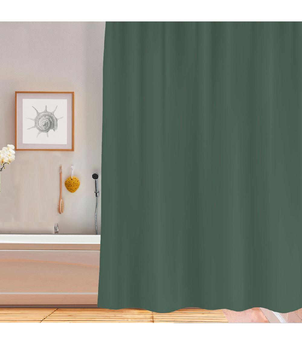 Wadiga Rideau De Douche Plastique Vert Avec 12 Anneaux 180x200cm