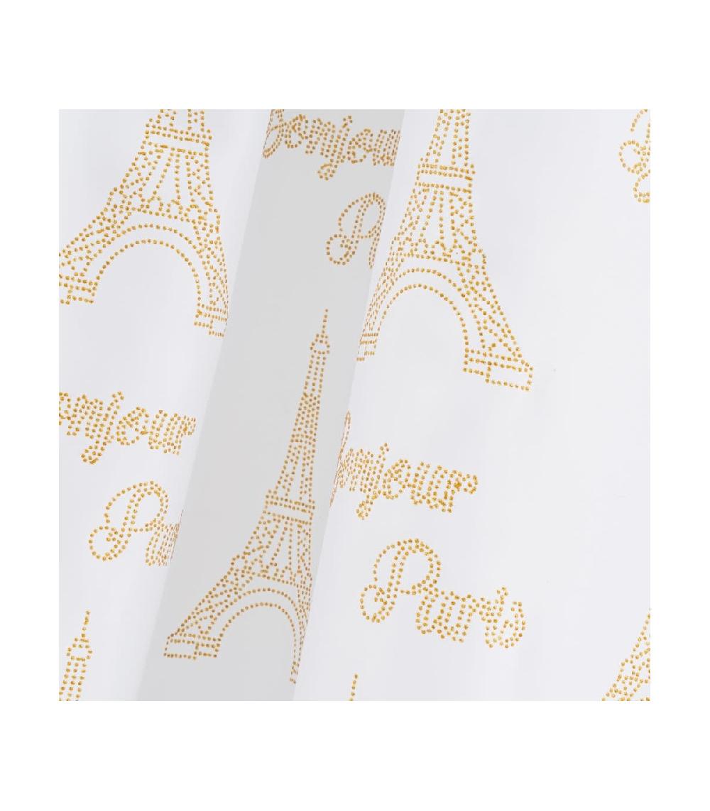 Wadiga Rideau De Douche Tissu Blanc Et Doré Bonjour Paris