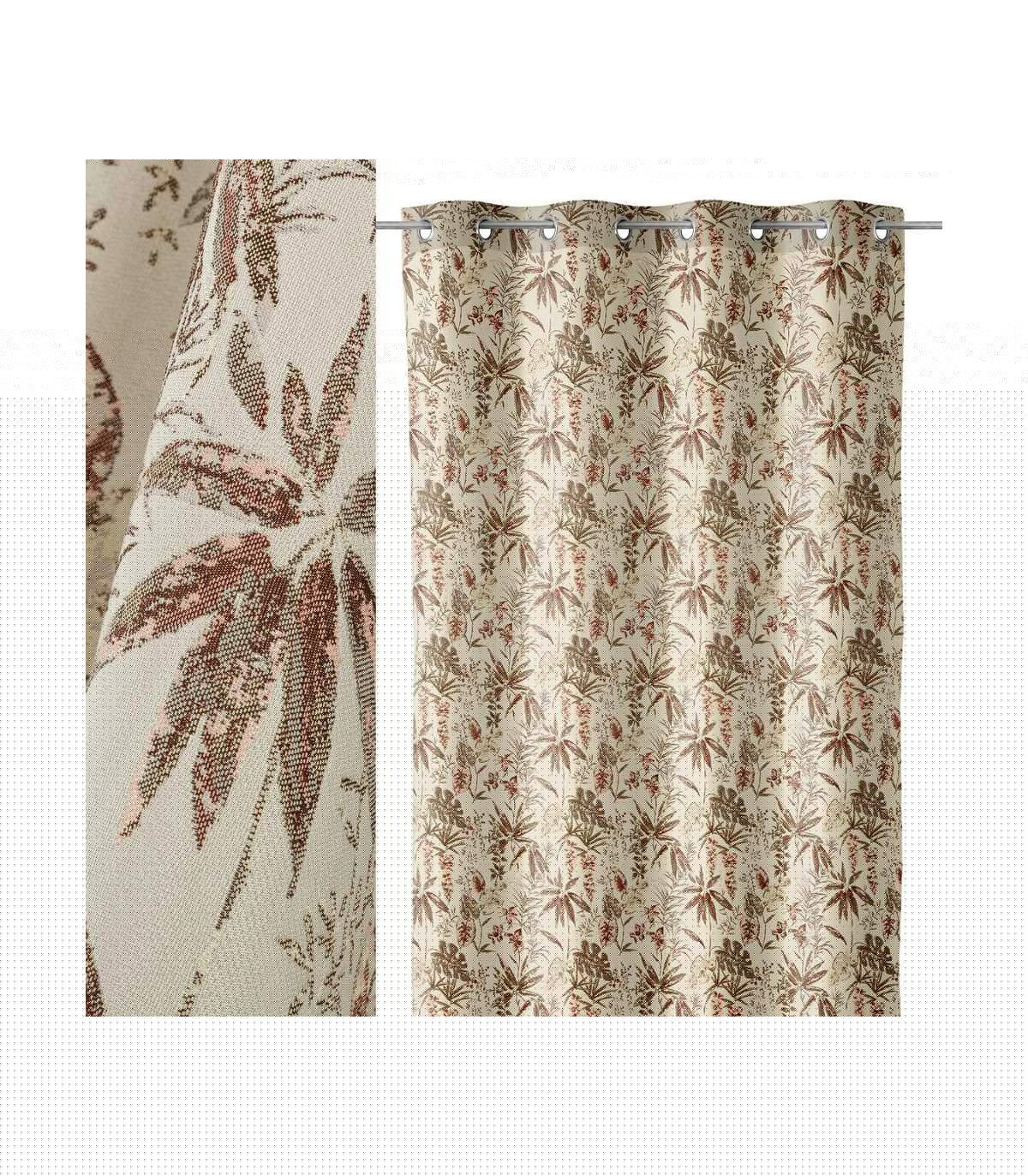 wadiga Rideau Épais Beige Motif Feuillage à Oeillets - Longueur 260cm