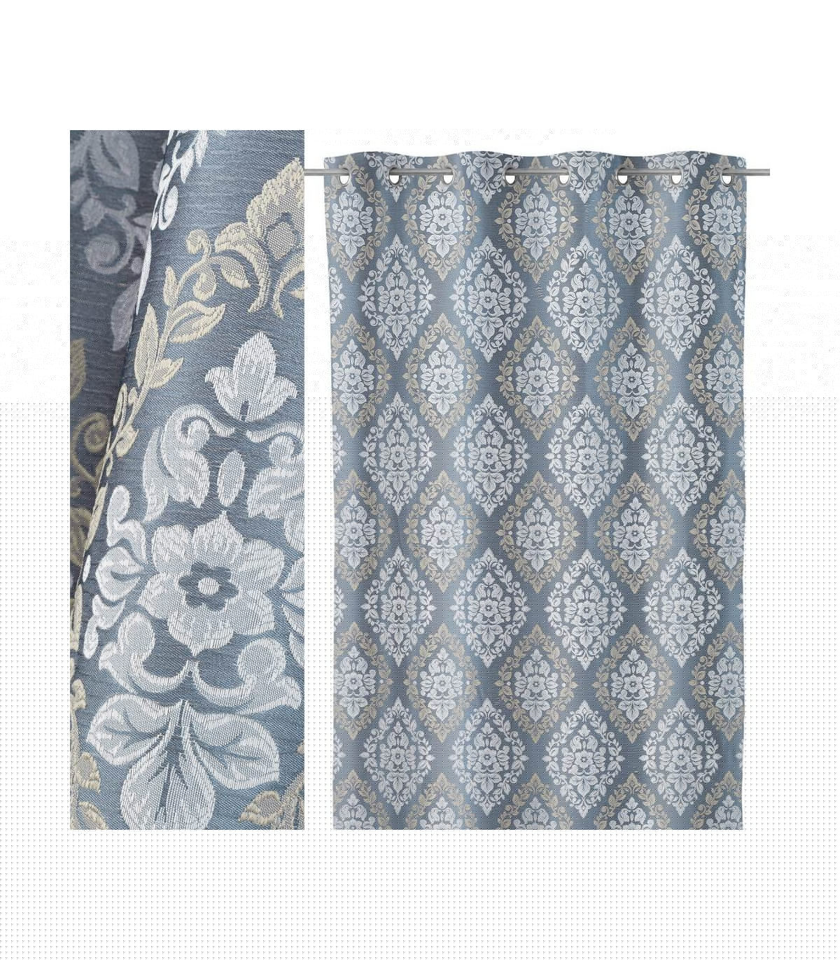 wadiga Rideau Épais Jacquard Bleu à Oeillets - Longueur 260cm