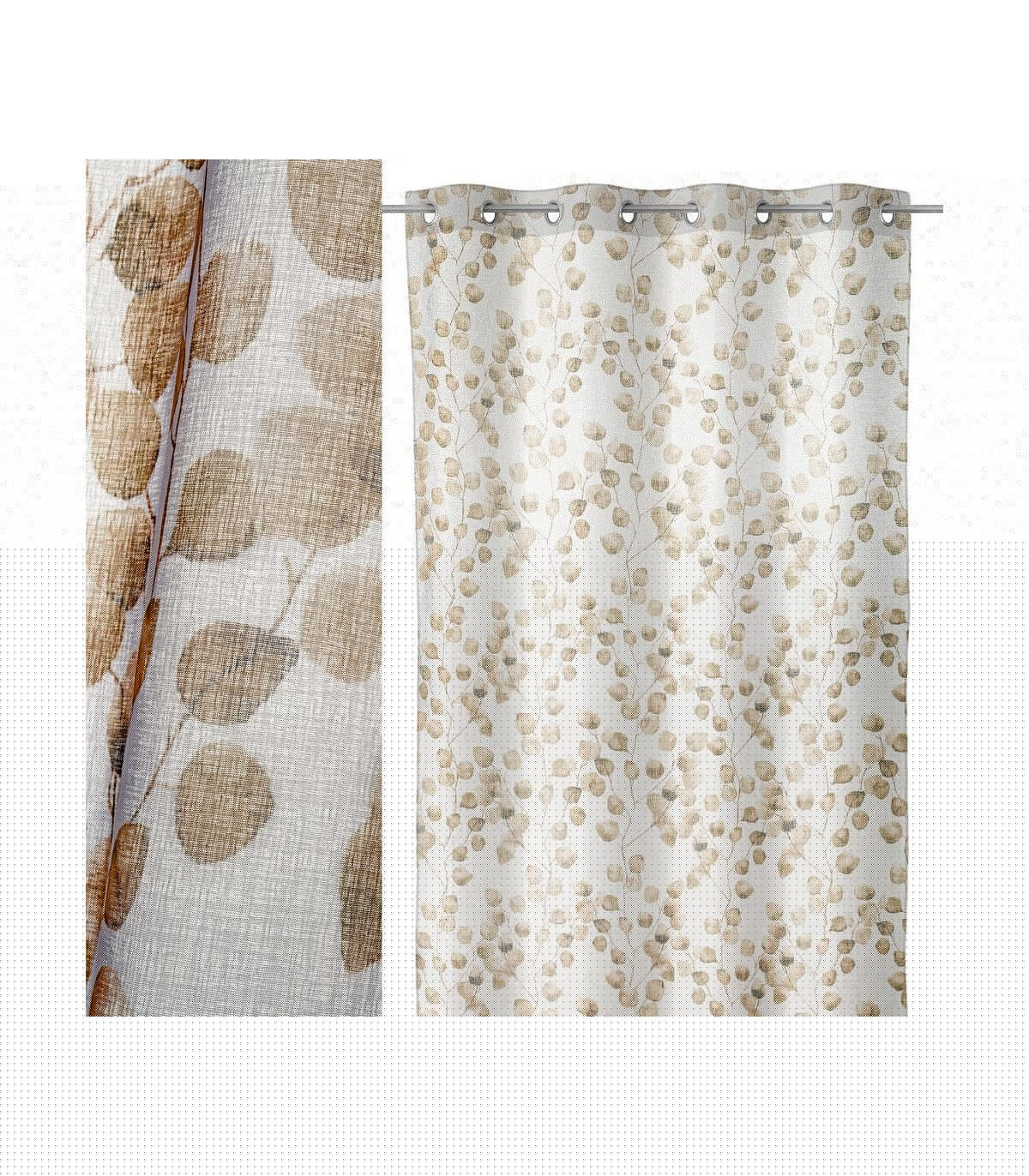 Wadiga Rideau Voilage à Œillets Feuillage Beige - Longueur 260cm