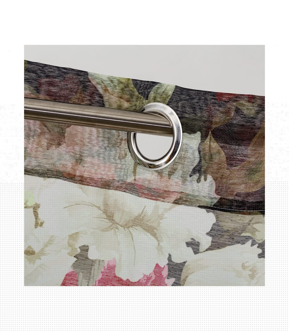 Wadiga Rideau Voilage à Œillets Fleurs Gris/Blanc/Rose - Longueur 260cm