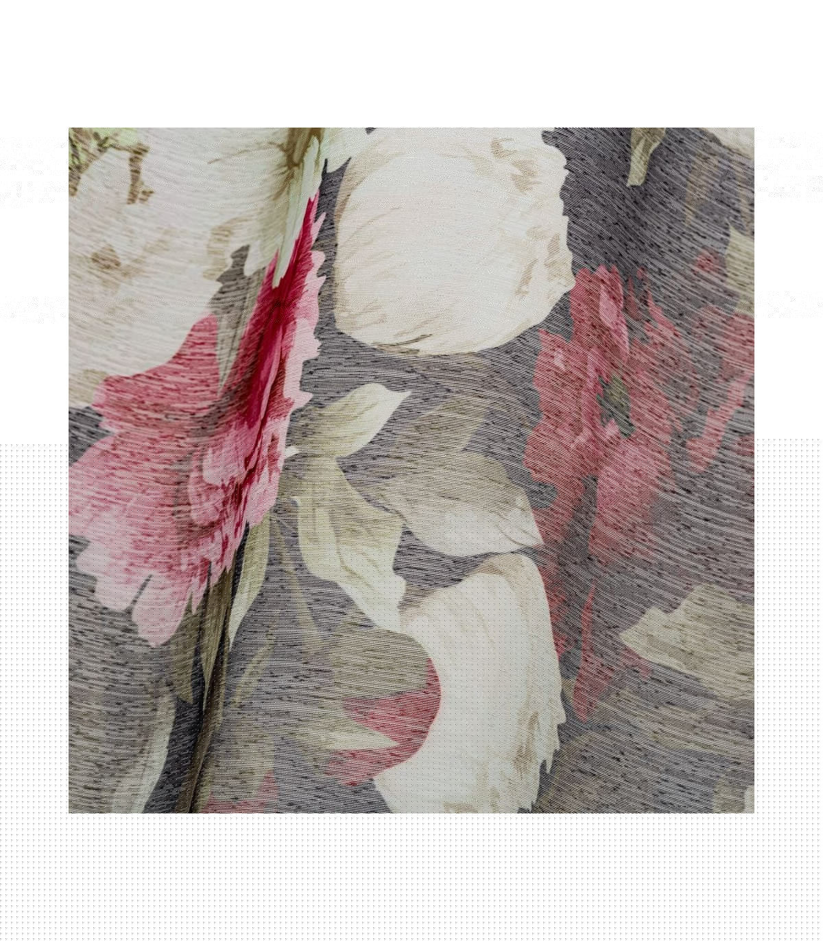 Wadiga Rideau Voilage à Œillets Fleurs Gris/Blanc/Rose - Longueur 260cm