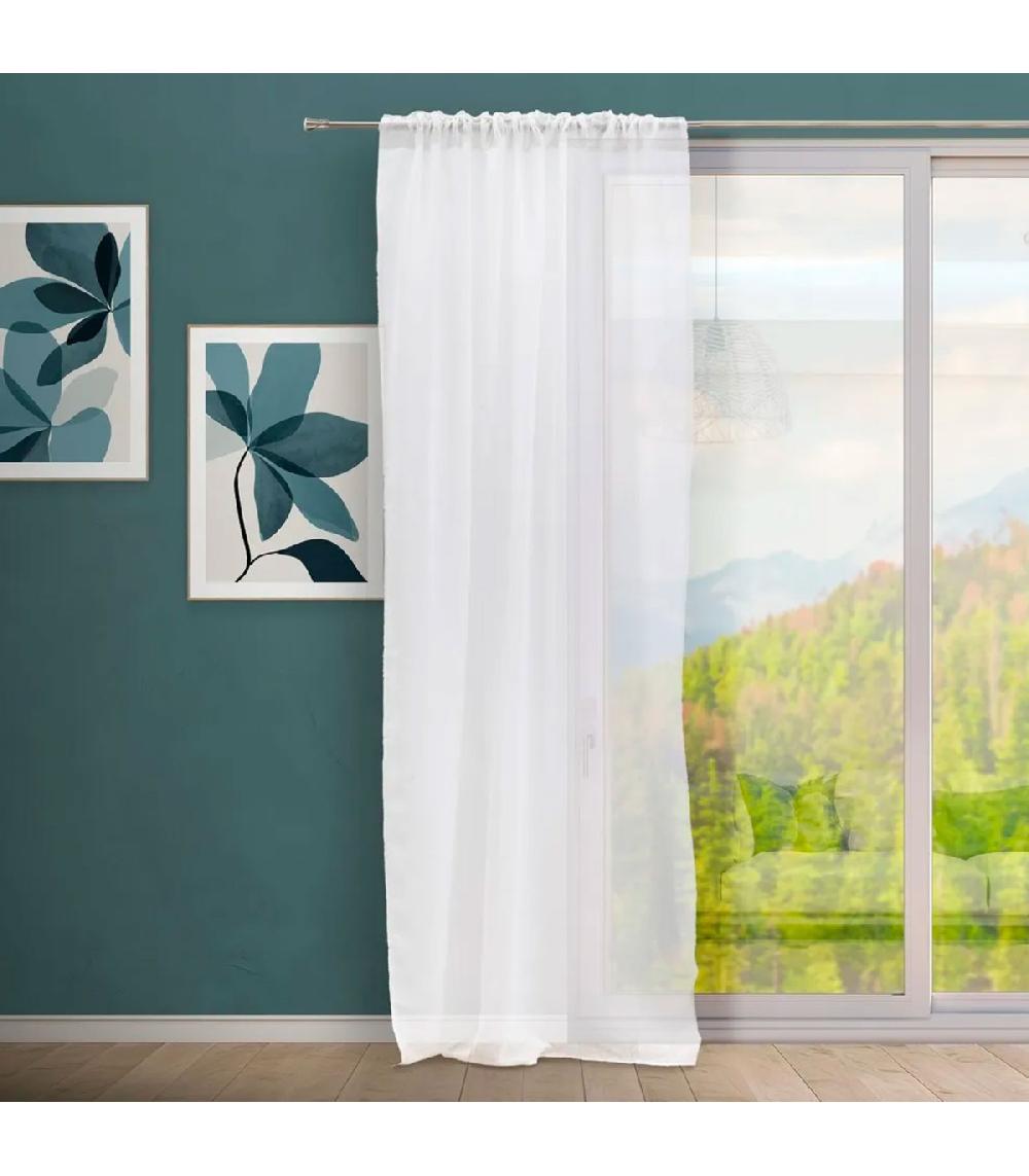 wadiga Rideau voilage blanc effet lin à galon fronceur à l'unité 140x260cm
