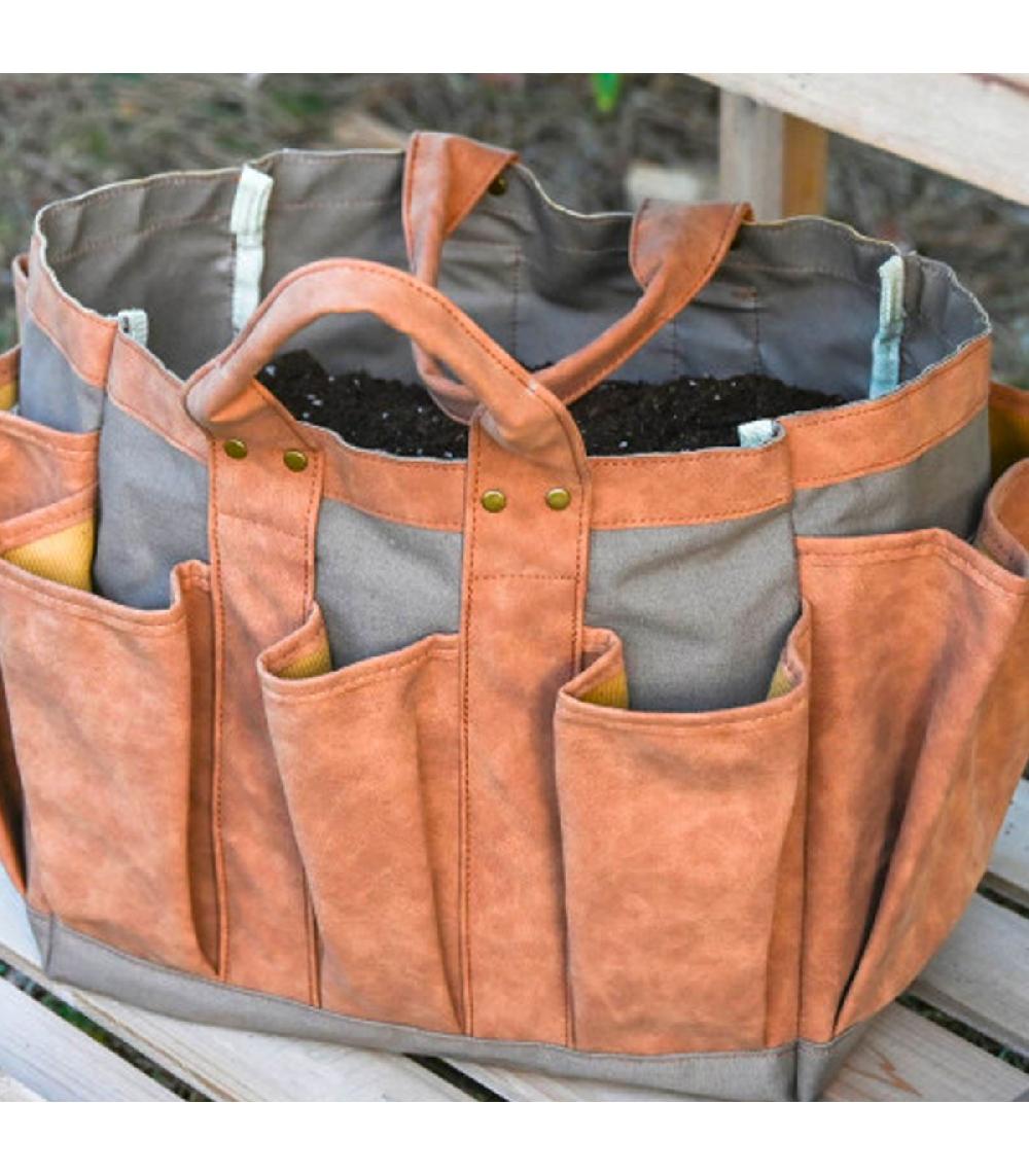 Wadiga Sacoche Range Outils De Jardinage En Tissu Vert Et Marron 47x18x27cm