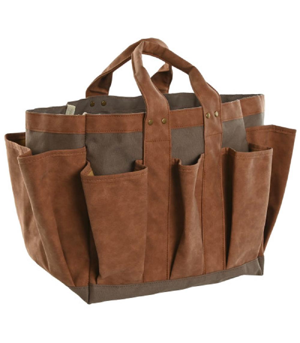 wadiga Sacoche range outils de jardinage en tissu vert et marron 47x18x27cm