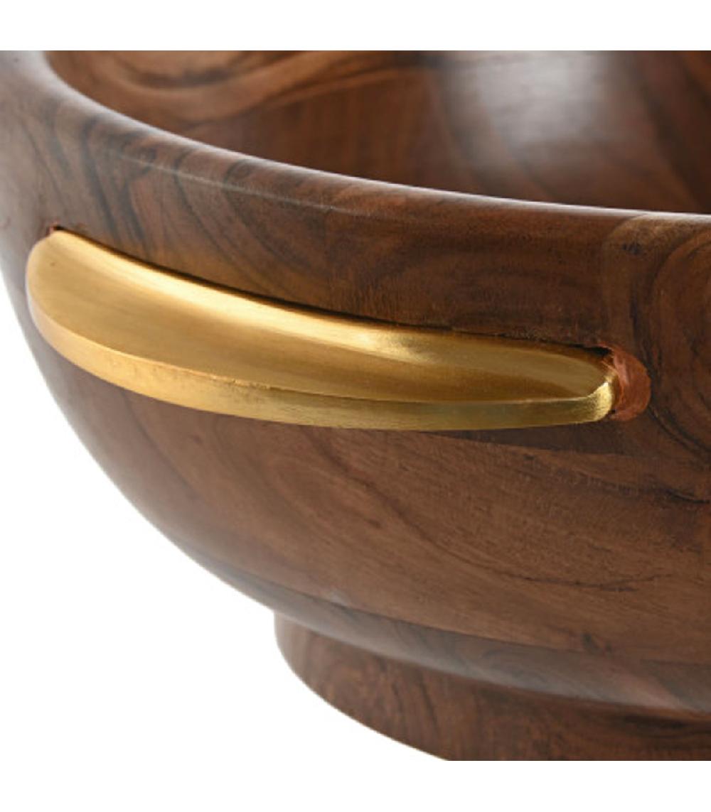 Wadiga Saladier Rond Acacia Et Inox Doré 35x30.5x11.5cm