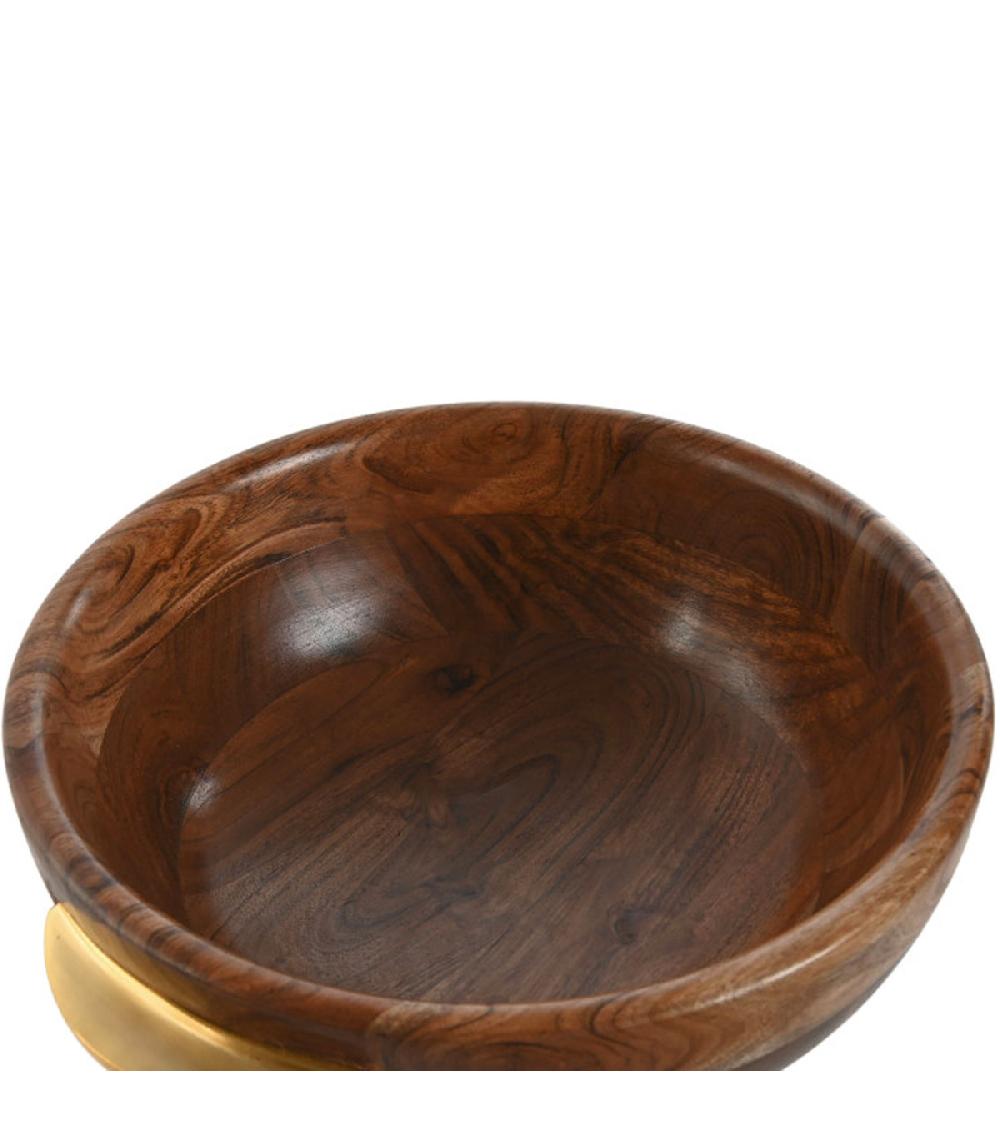 Wadiga Saladier Rond Acacia Et Inox Doré 35x30.5x11.5cm