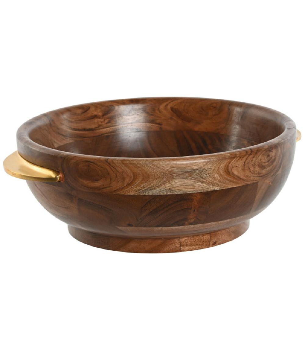 wadiga Saladier rond acacia et inox doré 35x30.5x11.5cm