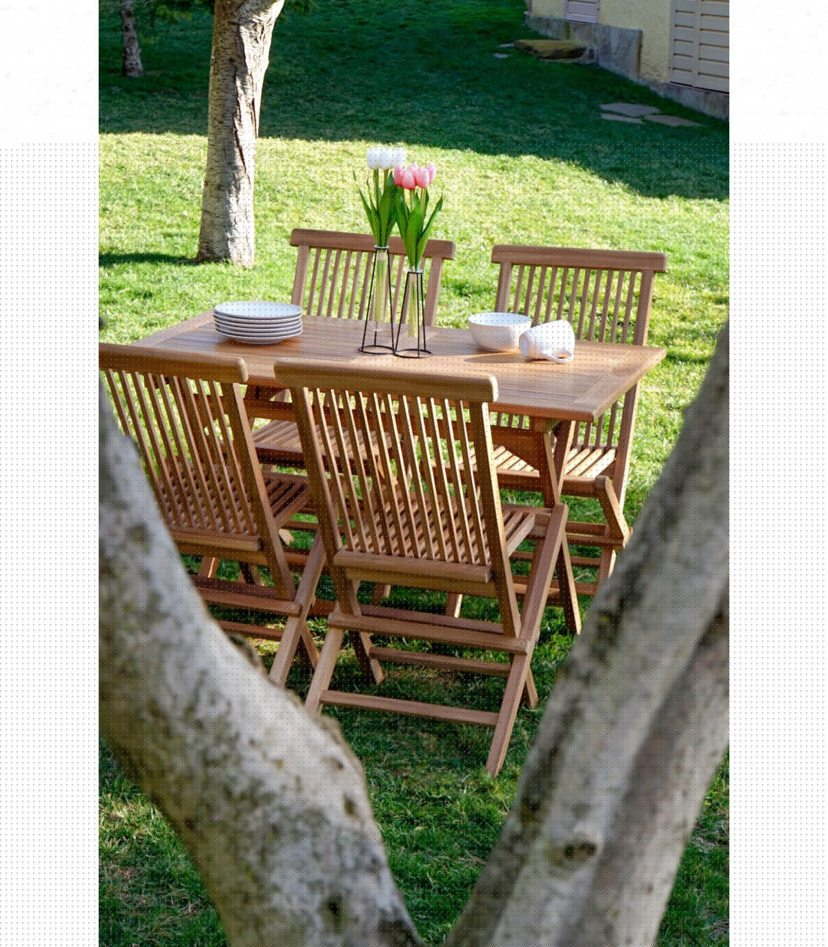 Wadiga Salon De Jardin 1 Table Rectangulaire + 4 Chaises Teck Pliables