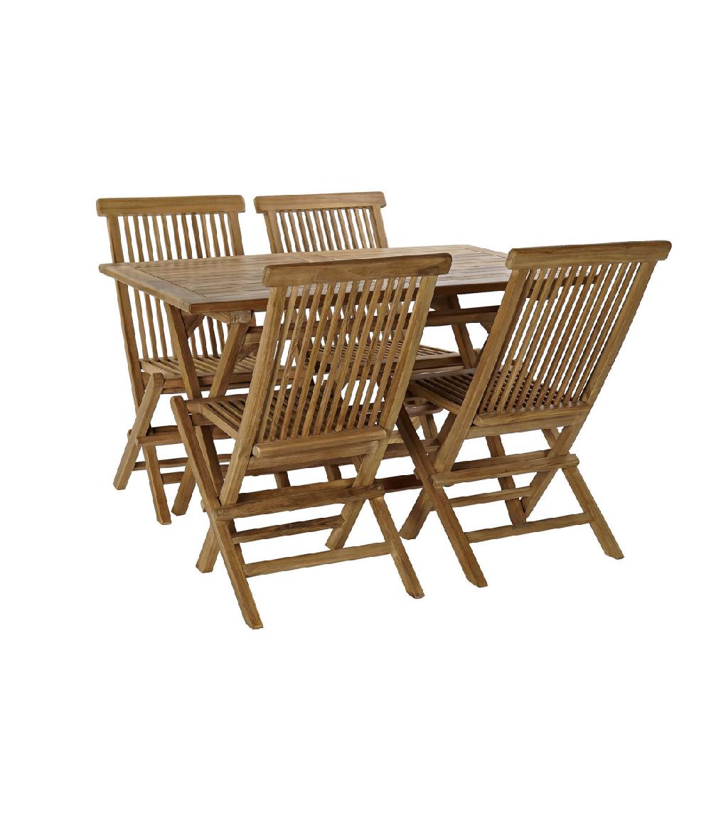 wadiga Salon de Jardin 1 Table Rectangulaire + 4 Chaises Teck Pliables