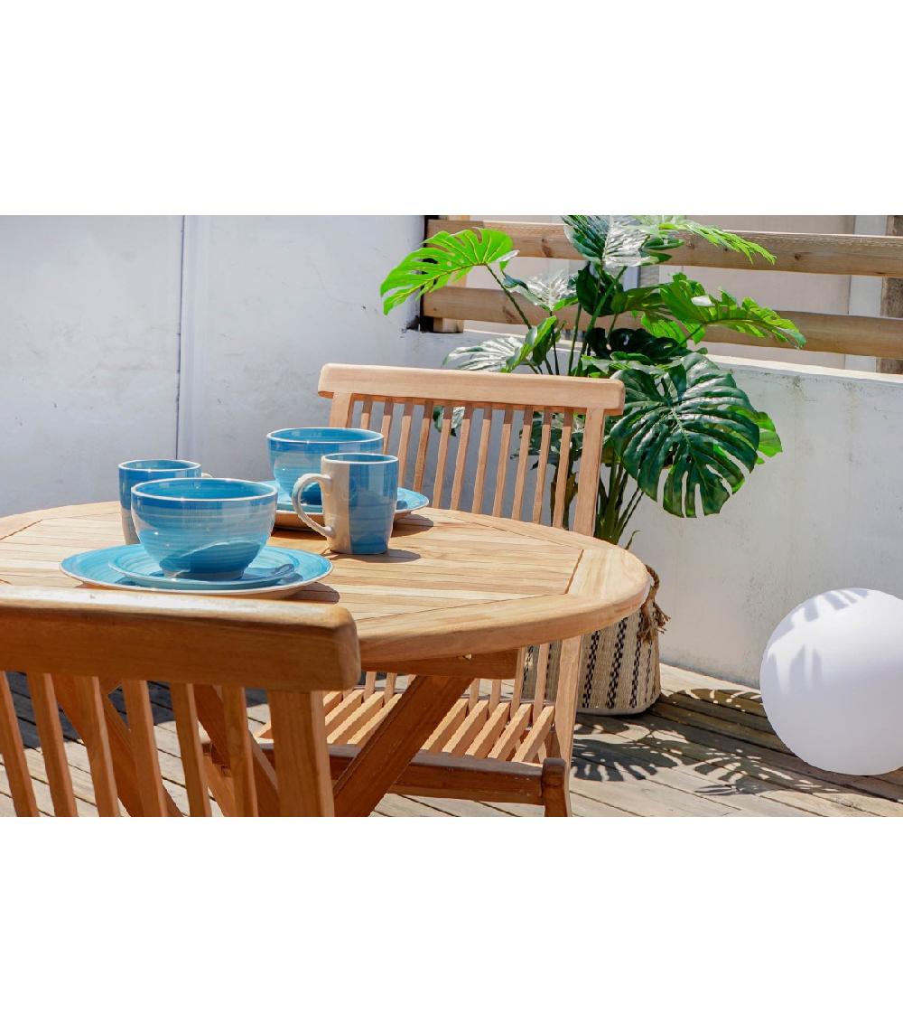 Wadiga Salon De Jardin 1 Table Ronde + 4 Chaises Teck Pliables