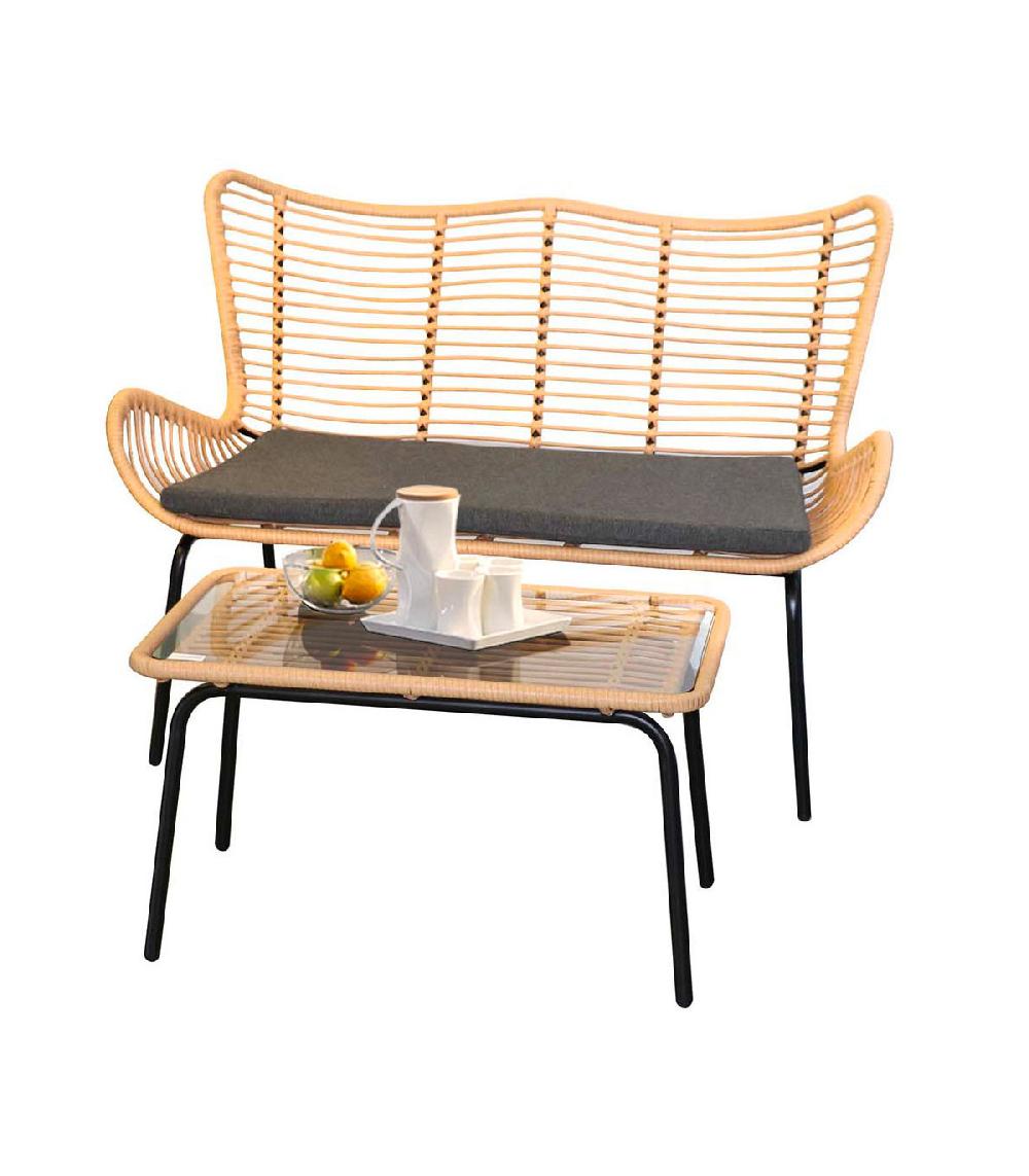 Wadiga Salon De Jardin Complet 4 Places En Métal Et Résine Tressée - 122x70x88cm