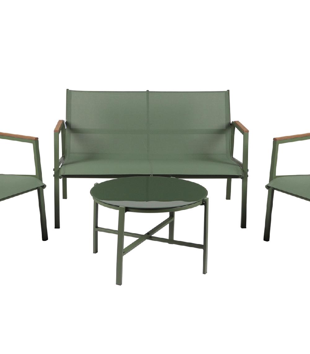 Wadiga Salon De Jardin Complet 4 Places En Métal Vert Olive