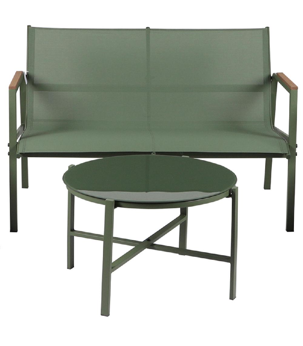 Wadiga Salon De Jardin Complet 4 Places En Métal Vert Olive