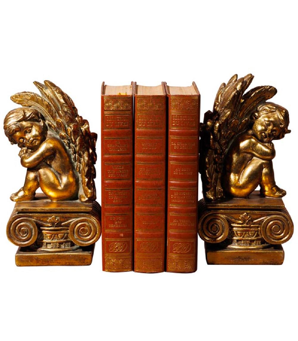 Wadiga Serre-livres Anges En Résine Dorée 23x11.5x21cm