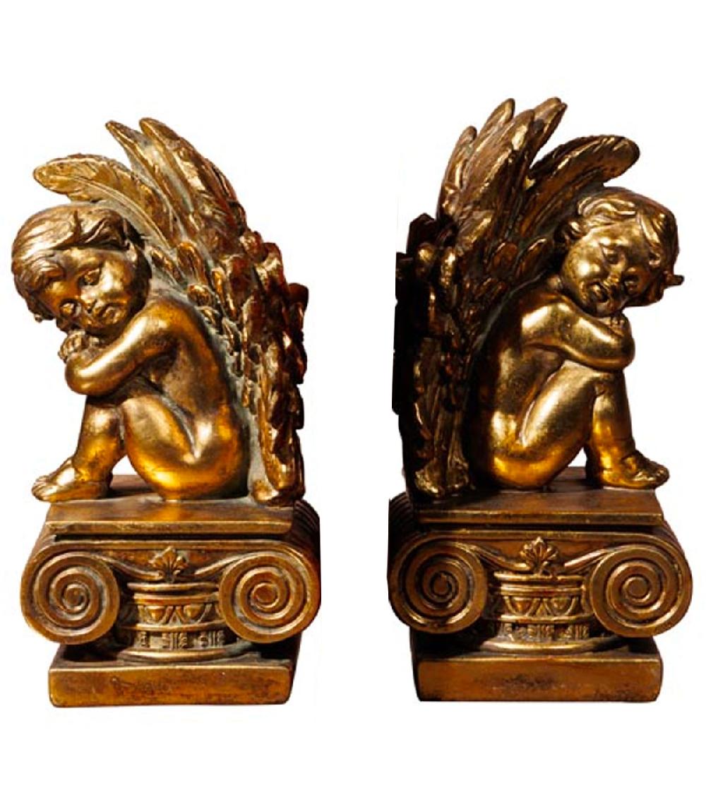wadiga Serre-livres anges en résine dorée 23x11.5x21cm