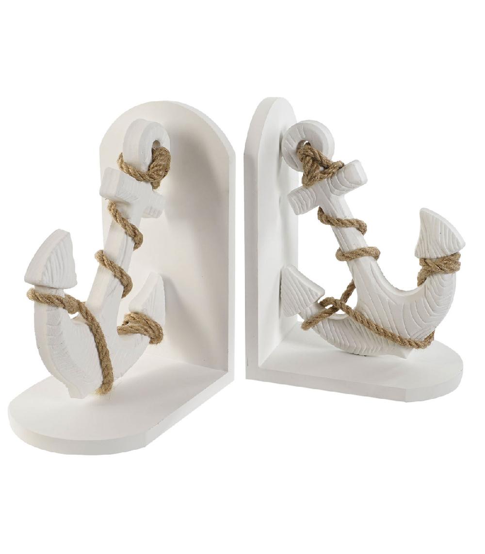 Wadiga Serre-livres En Bois Blanc Et Corde Ancres 17x12.5x23cm