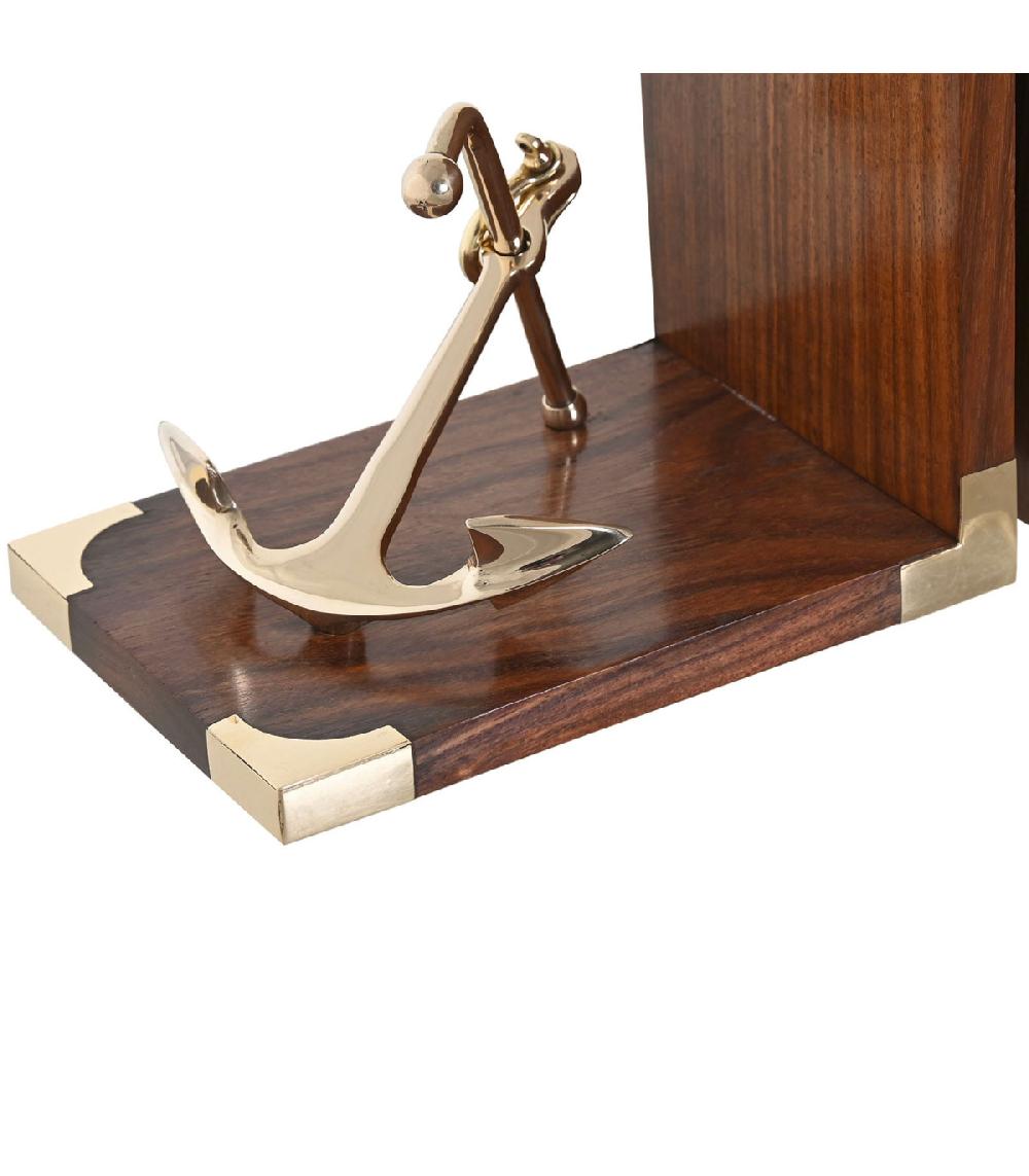Wadiga Serre-livres En Bois Et Laiton Ancres 30x10x16cm