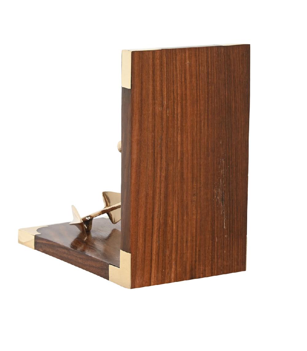 Wadiga Serre-livres En Bois Et Laiton Ancres 30x10x16cm