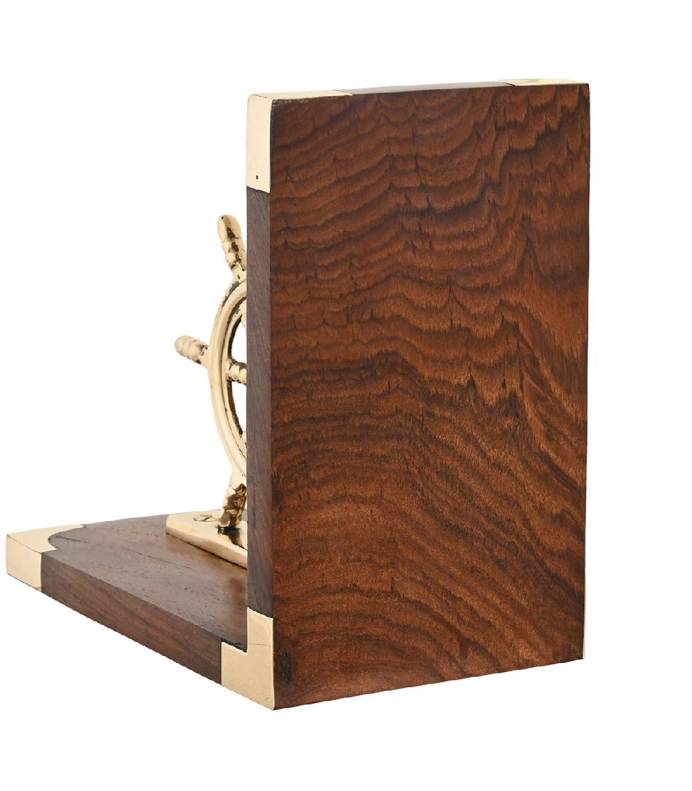 Wadiga Serre-livres En Bois Et Laiton Gouvernails 30x10x16cm
