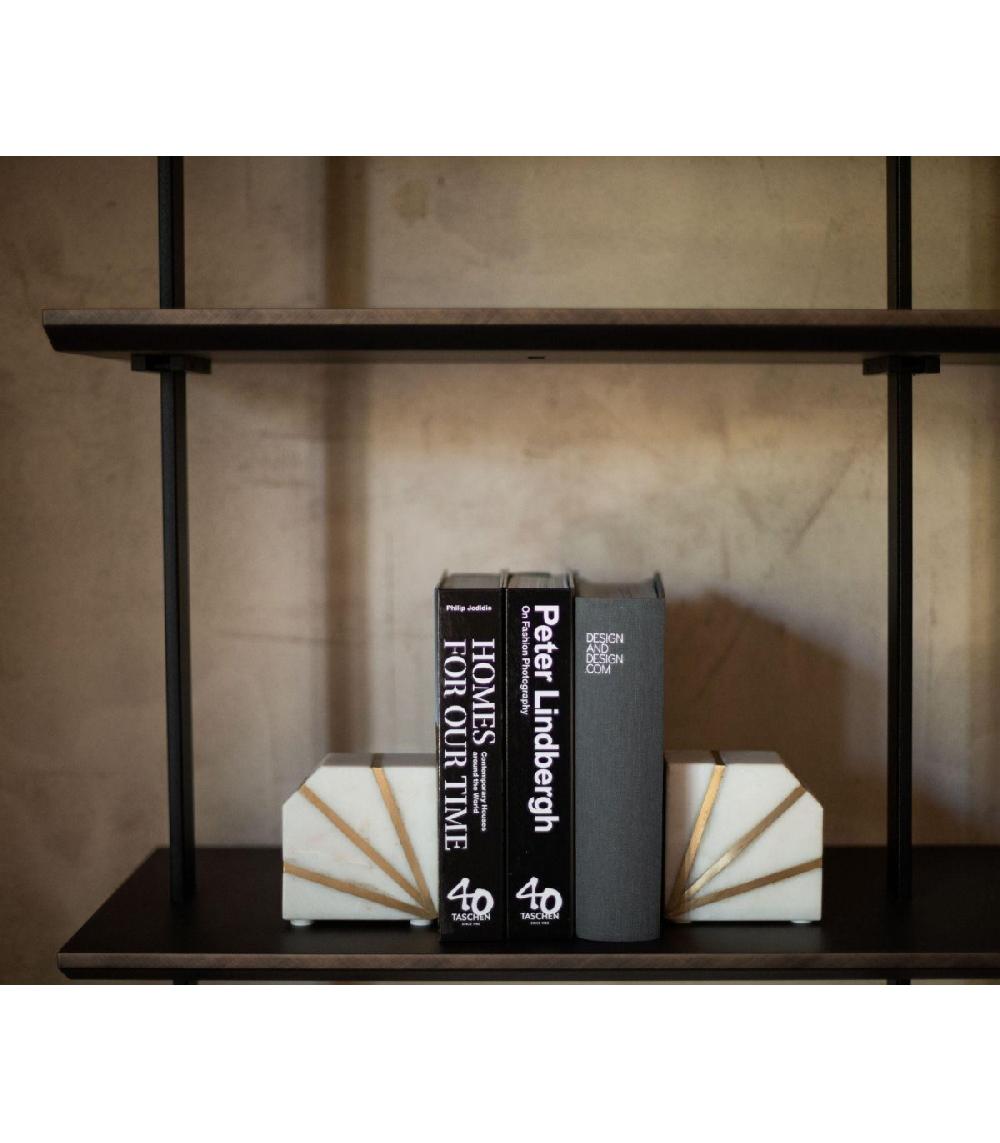 Wadiga Serre-livres En Marbre Blanc Et Métal Doré - 10x5x10.5cm