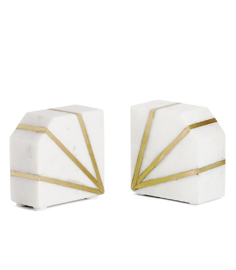 wadiga Serre-livres en marbre blanc et métal doré - 10x5x10.5cm