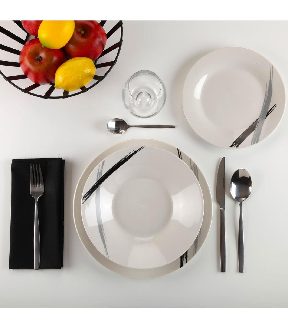 Wadiga Service De 12 Assiettes En Porcelaine : Plates Creuses Et à Dessert