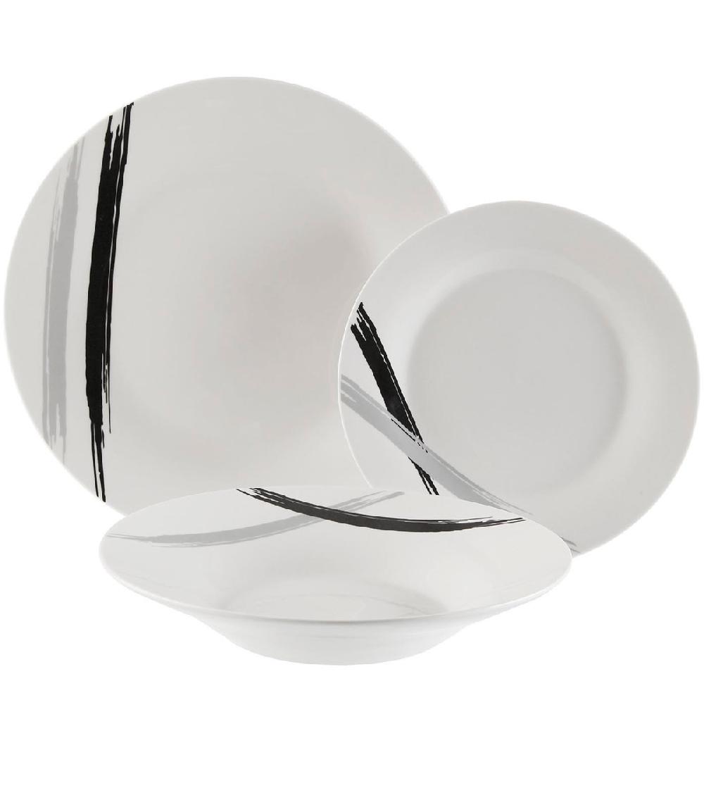 wadiga Service de 12 assiettes en porcelaine : plates creuses et à dessert