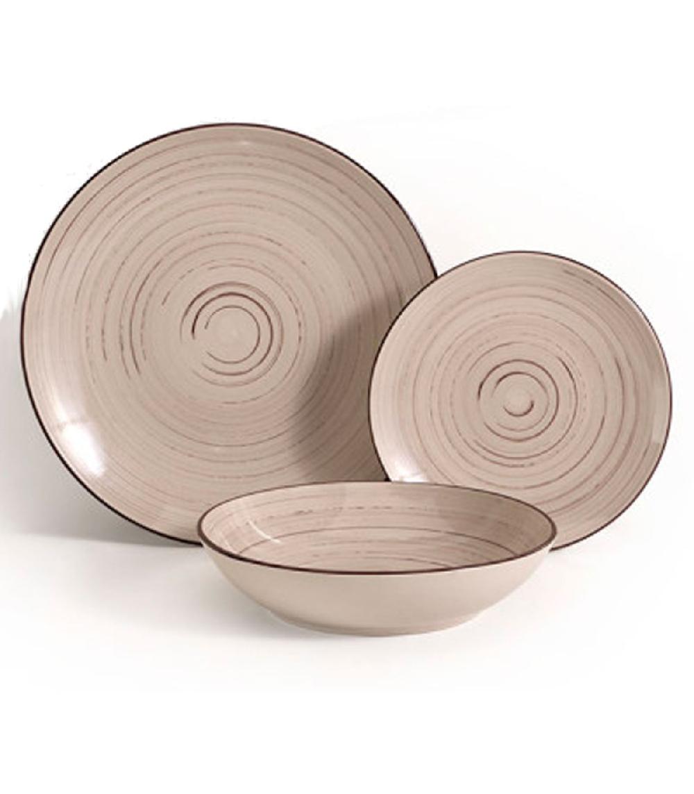 wadiga Service de 18 assiettes en céramique spirales: plates creuses et à dessert