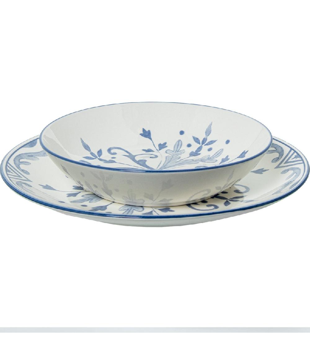 Wadiga Service De 18 Assiettes En Porcelaine Florale Bleue: Plates Creuses Et à Dessert