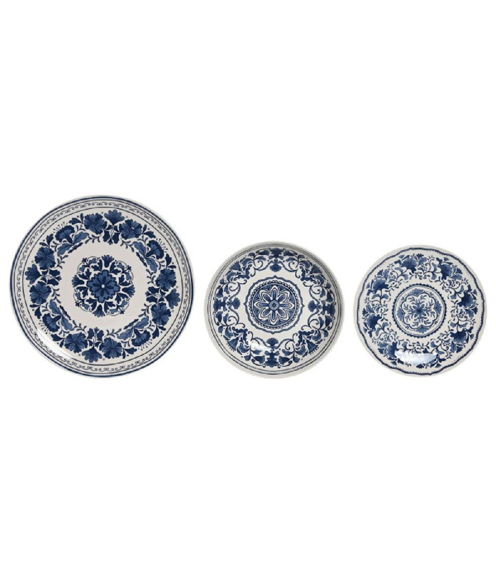Wadiga Service De 18 Assiettes En Porcelaine Florale Bleue: Plates Creuses Et à Dessert