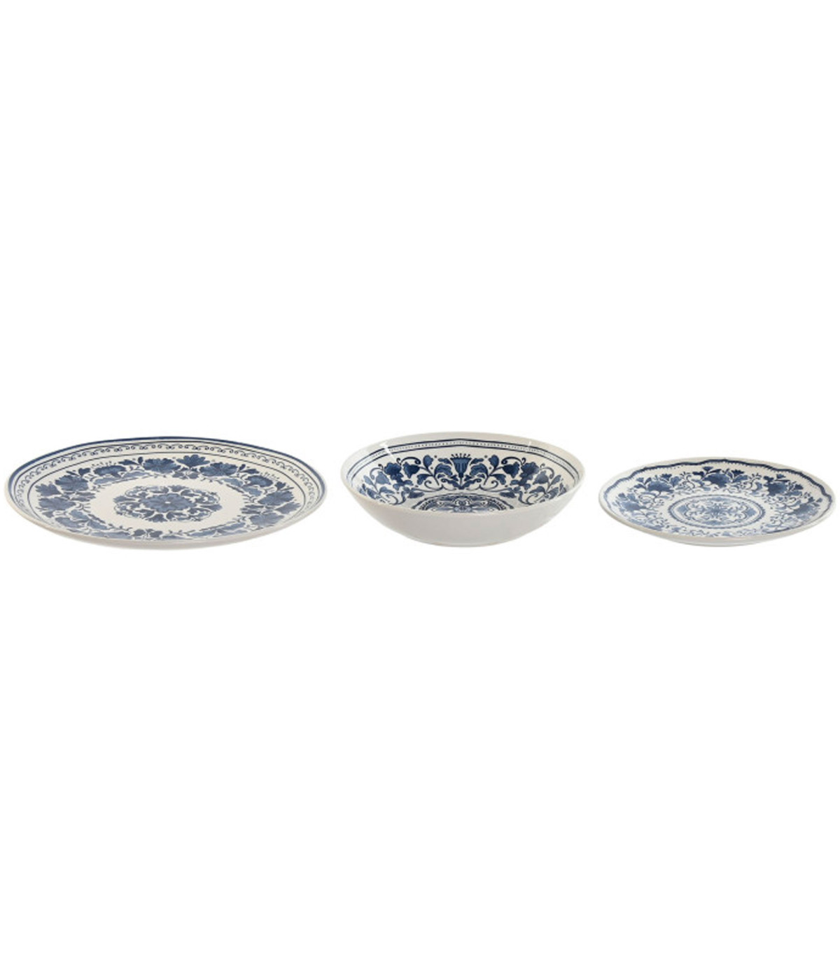 Wadiga Service De 18 Assiettes En Porcelaine Florale Bleue: Plates Creuses Et à Dessert