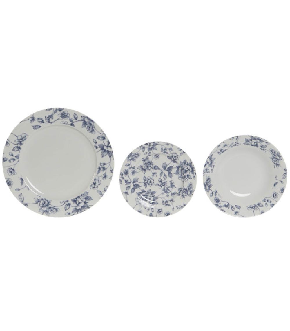 Wadiga Service De 18 Assiettes En Porcelaine Florale Bleue: Plates Creuses Et à Dessert