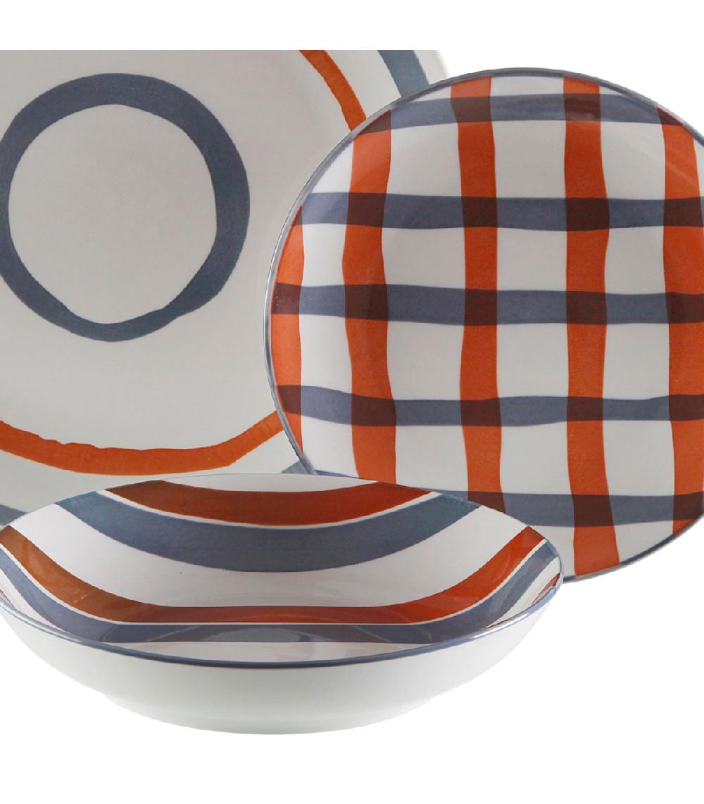 Wadiga Service De 18 Assiettes En Porcelaine : Plates Creuses Et à Dessert