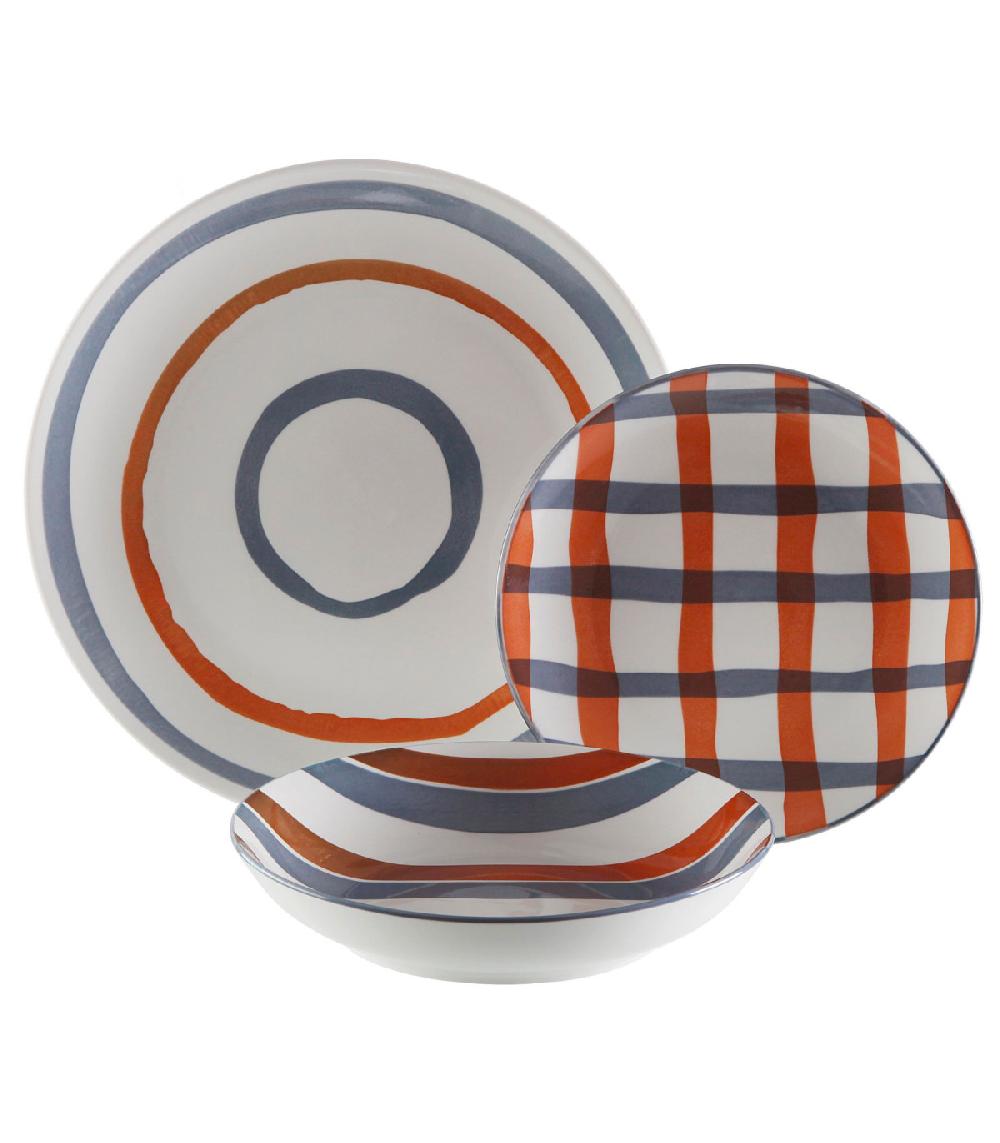 wadiga Service de 18 assiettes en porcelaine : plates creuses et à dessert