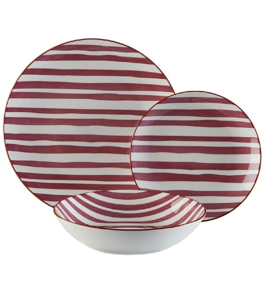 wadiga Service de 18 assiettes en porcelaine : plates creuses et à dessert