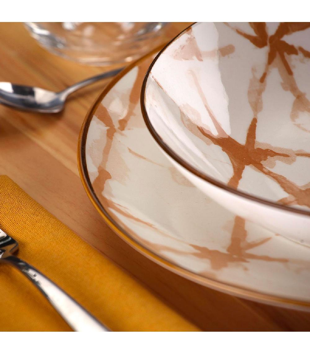 Wadiga Service De 18 Assiettes En Porcelaine Vanille : Plates Creuses Et à Dessert