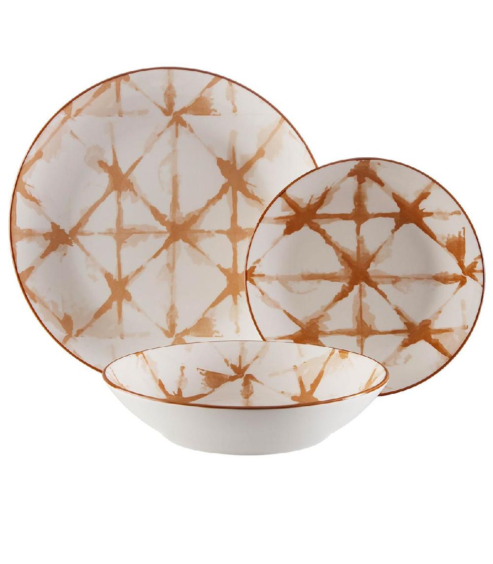 wadiga Service de 18 assiettes en porcelaine vanille : plates creuses et à dessert