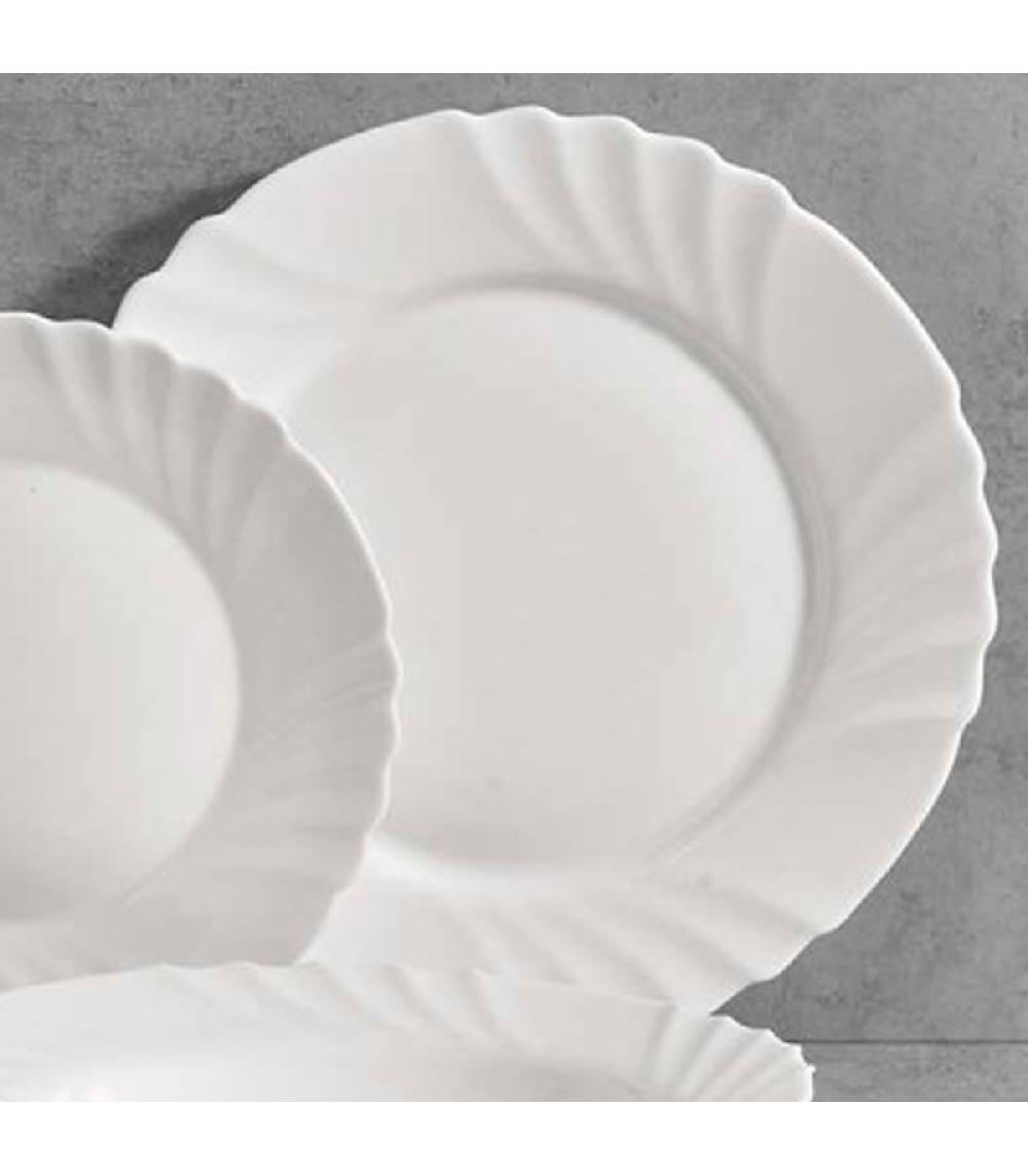 Wadiga Service De 18 Assiettes En Verre Opale Blanc Avec Relief: Plates Creuses Et à Dessert