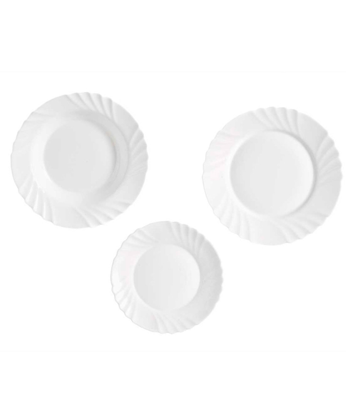 wadiga Service de 18 assiettes en verre opale blanc avec relief: plates creuses et à dessert