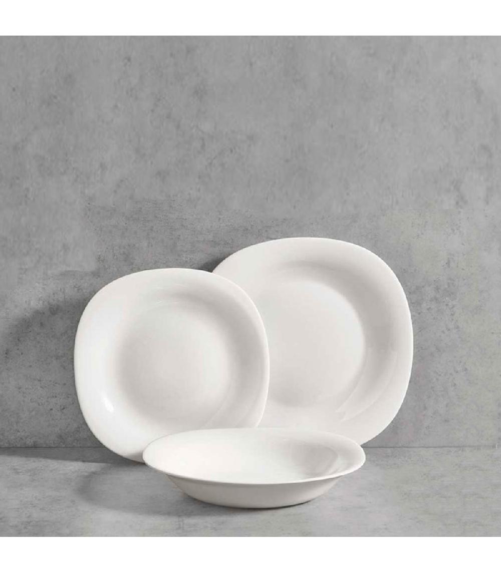 Wadiga Service De 18 Assiettes En Verre Opale Blanc: Plates Creuses Et à Dessert