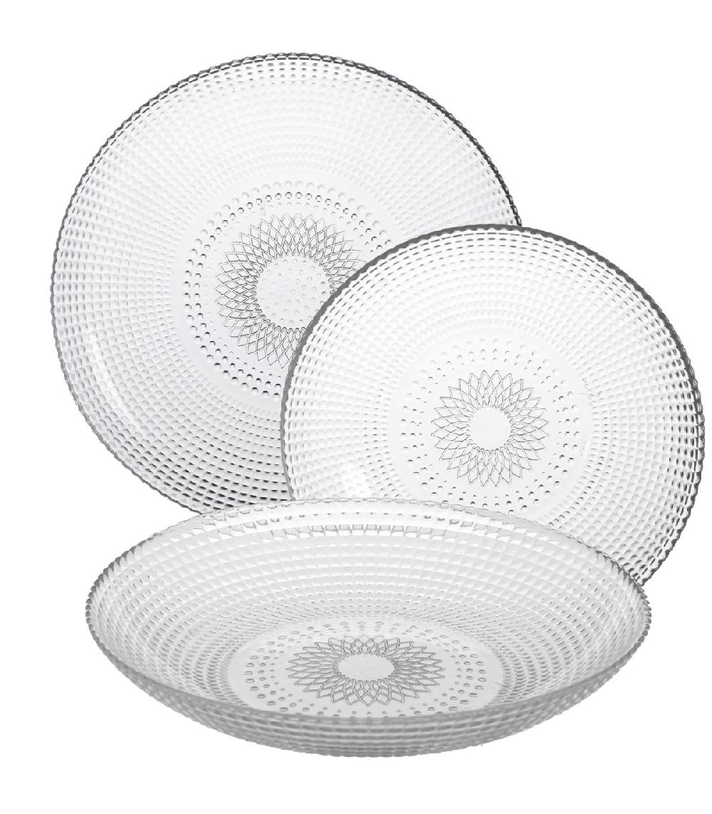 Wadiga Service De 18 Assiettes En Verre: Plates Creuses Et à Dessert