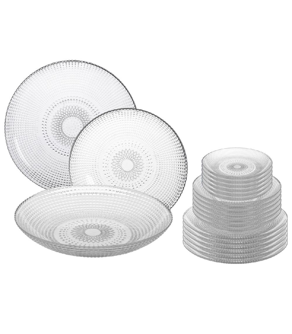 wadiga Service de 18 assiettes en verre: plates creuses et à dessert
