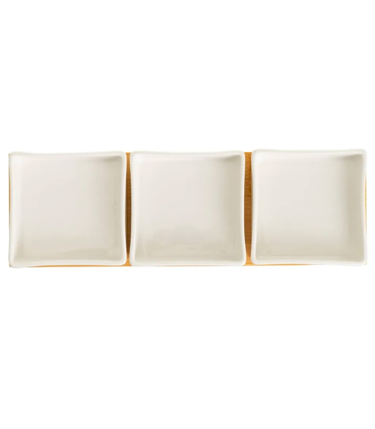 Wadiga Set 3 Coupelles Carrées En Porcelaine Avec Plateau Bambou