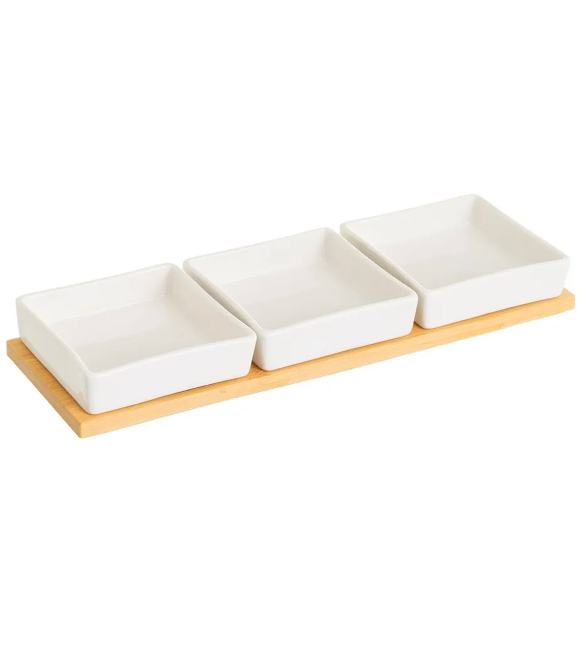 wadiga Set 3 coupelles carrées en porcelaine avec plateau bambou