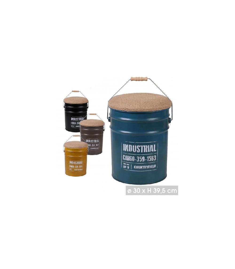 Wadiga Set 4 Tabourets Métal Assise Jute Bidons - 30x39.5cm