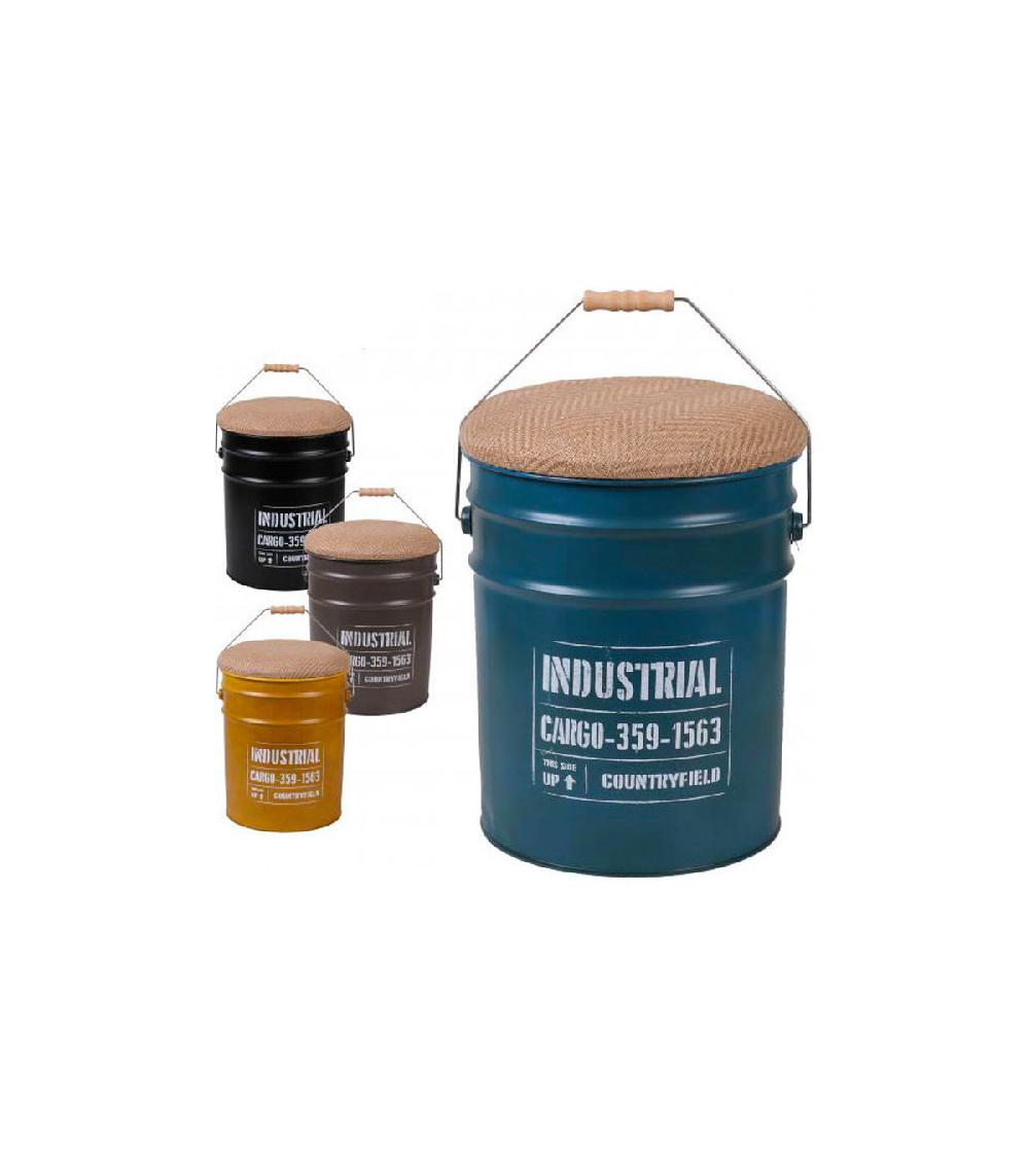 wadiga Set 4 tabourets métal assise jute bidons - 30x39.5cm